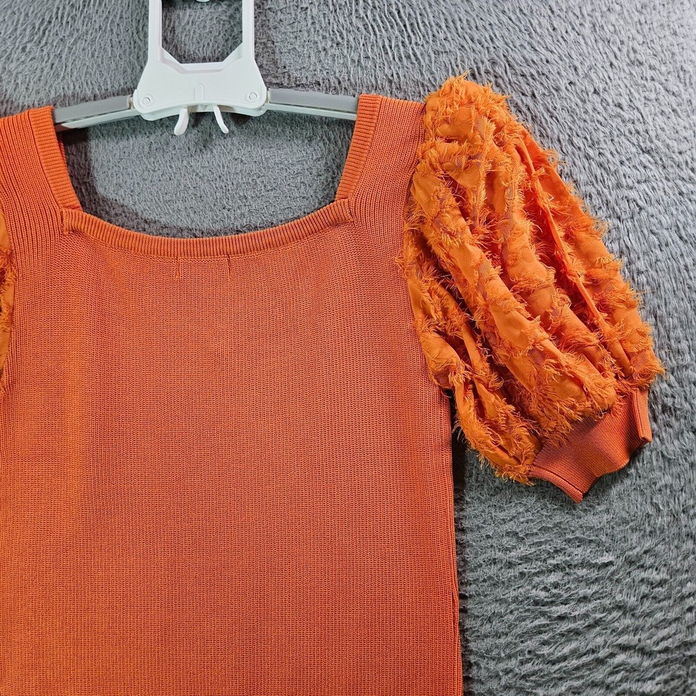 NWOT Current Air‎ Anthropologie Cropped Top Women Small Fringe Sleeve Orange - Picture 8 of 12